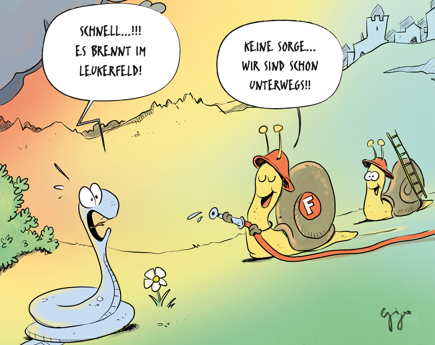 Gigergraphics Cartoon Leuk Feuerwehr Gigergraphics - Grafik / Cartoons / Werbekampagnen / Webdesign / Karikaturen / Illustrationen / Logos / Corporate Design