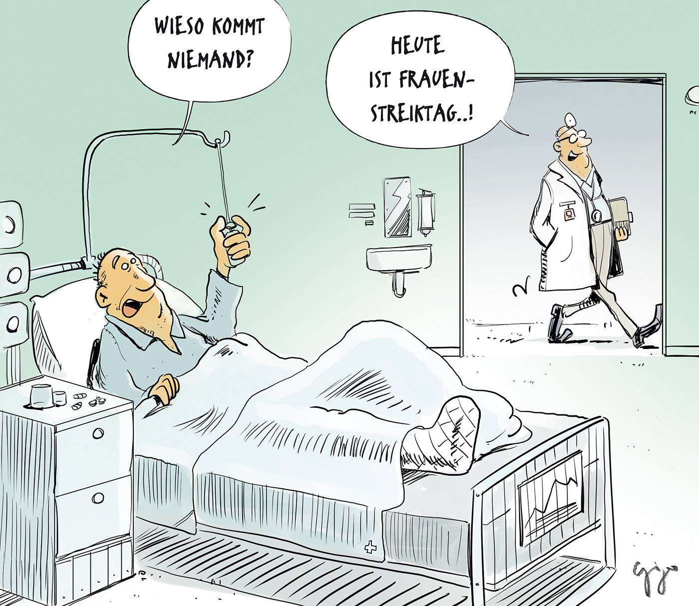 Gigergraphics Cartoon Spital Vs Frauenstreik Gigergraphics - Grafik / Cartoons / Werbekampagnen / Webdesign / Karikaturen / Illustrationen / Logos / Corporate Design