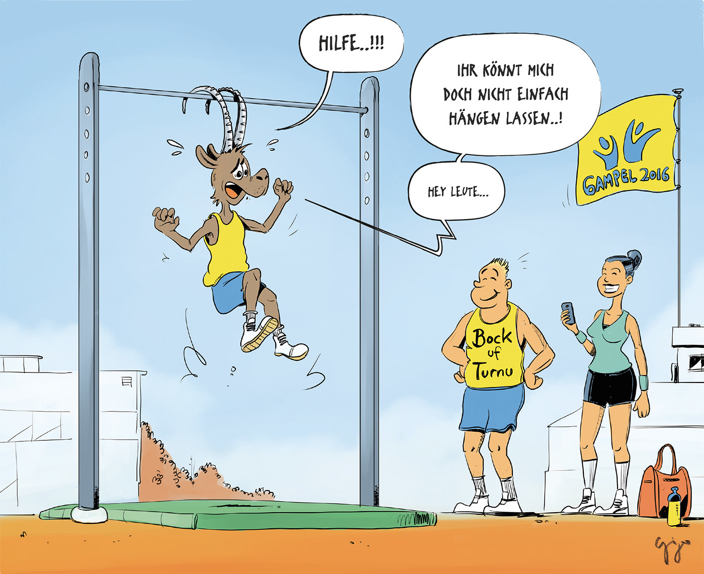 Gigergraphics Cartoon Weibil Turnen Gigergraphics - Grafik / Cartoons / Werbekampagnen / Webdesign / Karikaturen / Illustrationen / Logos / Corporate Design